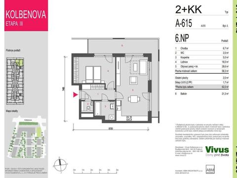 Prodej bytu 2+kk, Praha - Vysočany, Smržových, 62 m2