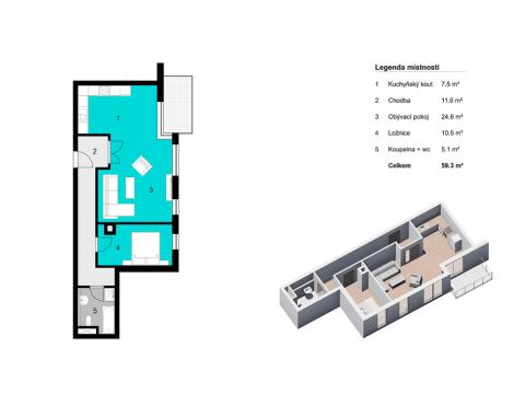 Prodej bytu 2+kk, Praha - Hodkovičky, U Zátiší, 59 m2