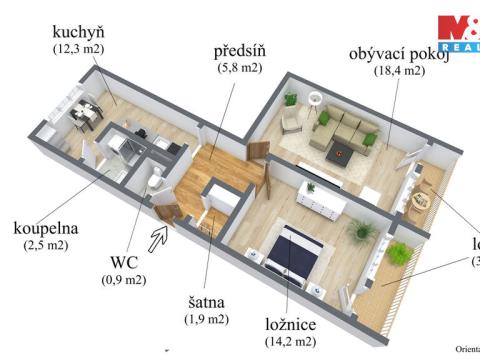 Prodej bytu 2+1, Chomutov, Stavbařská, 56 m2