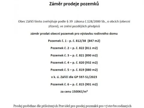 Prodej pozemku pro bydlení, Záříčí, 880 m2